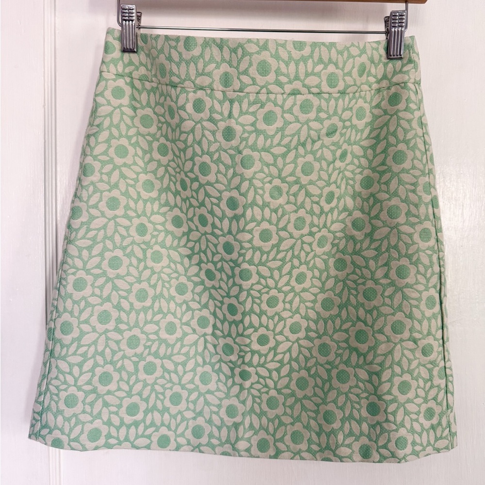 Retro Floral Mini Pencil Skirt Pastel Green